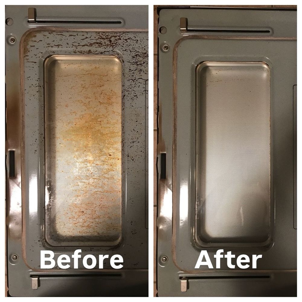 Oven tray before and after cleaning